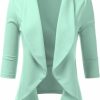 Hot DOUBLJU Doublju Lightweight Thin 3/4 Sleeve Open Front Blazer Business Casual Deconstructed Jackets For Womens Clothes With Plus Size