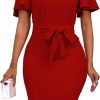 New Yajedo Yajedo Women'S Bodycon Midi Dresses Crewneck Ruffle Sleeve Empire Waist Wear To Work Business Cocktail Party Pencil Dress