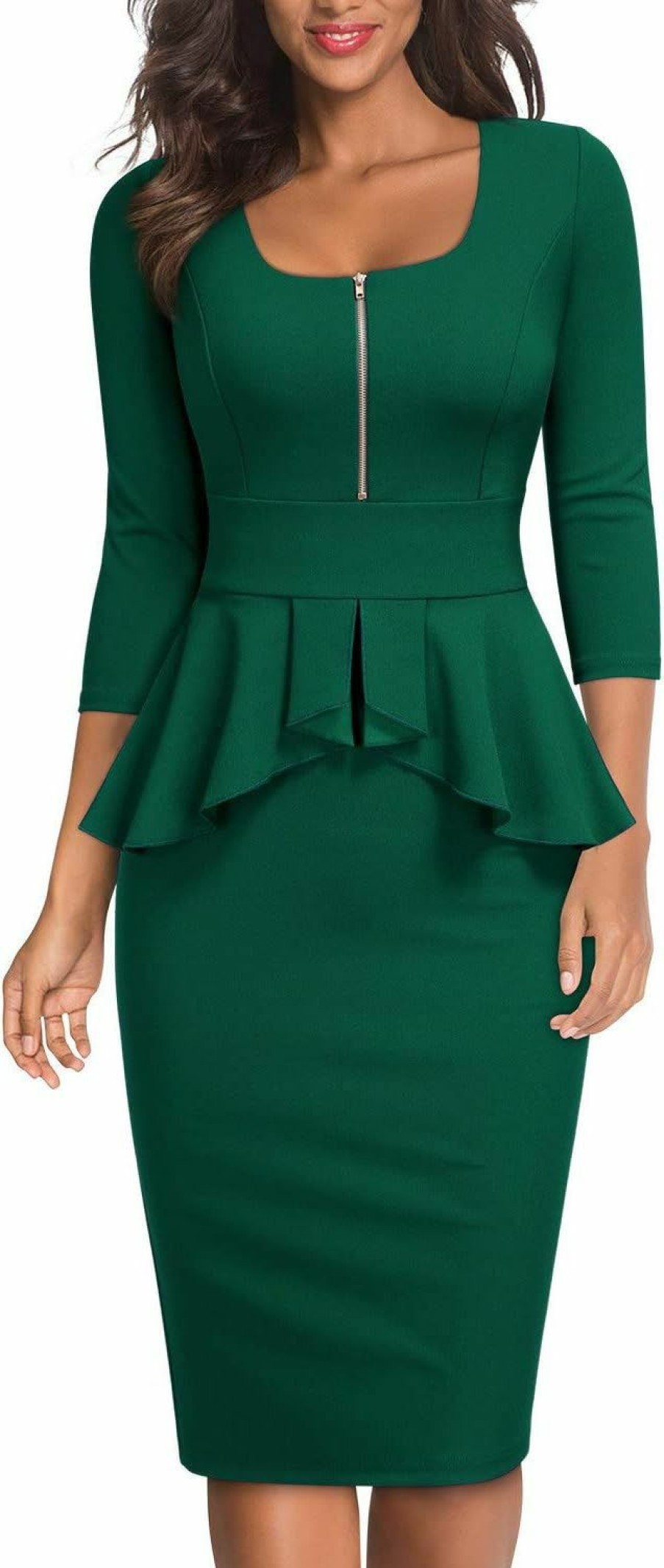 Best Miusol Miusol Women'S Retro Square Neck Ruffle Style Slim Business Pencil Dress