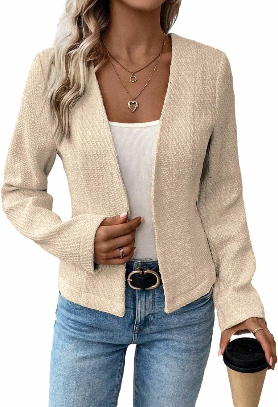 Hot Mina self 2024 Summer Cropped Collarless Blazer Lightweight Fully Lined Open Front Elegant Petite Work Office Jackets