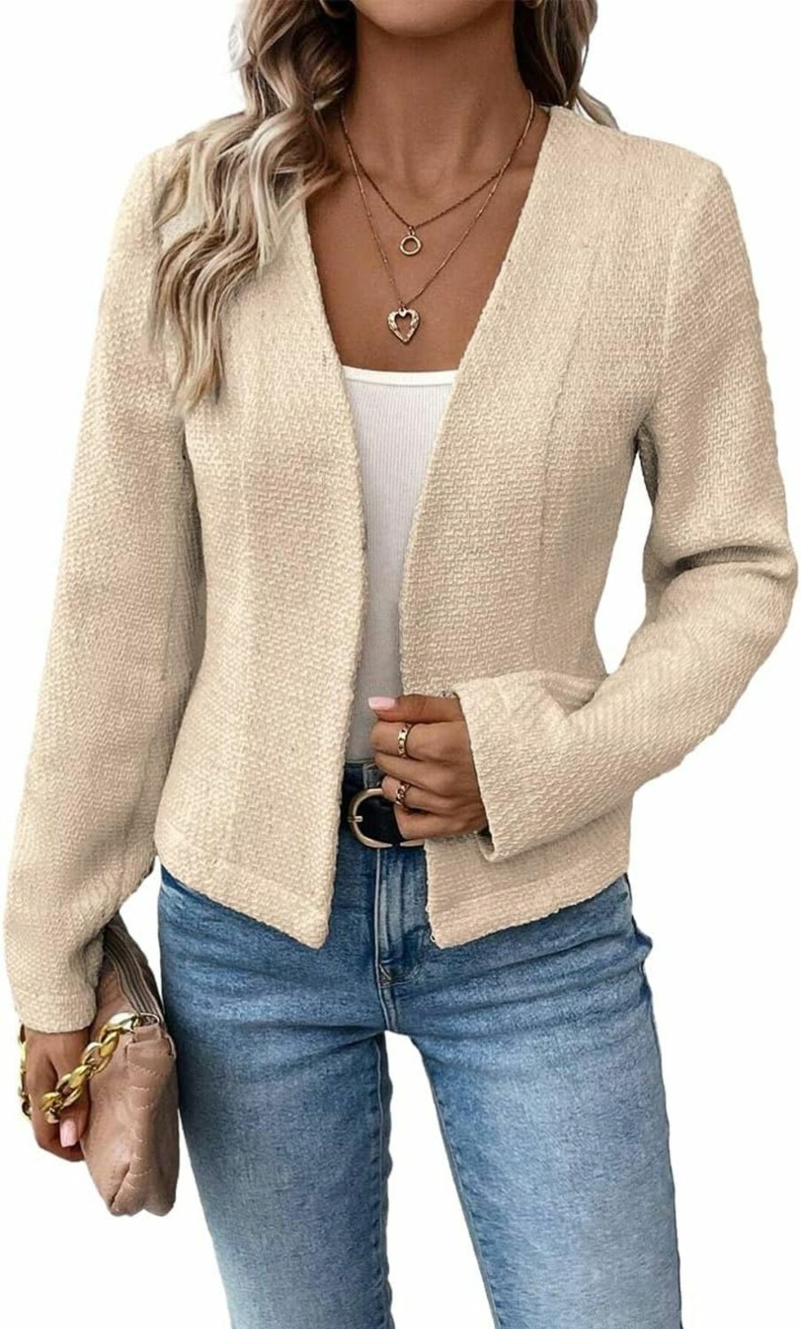 Hot Mina self 2024 Summer Cropped Collarless Blazer Lightweight Fully Lined Open Front Elegant Petite Work Office Jackets