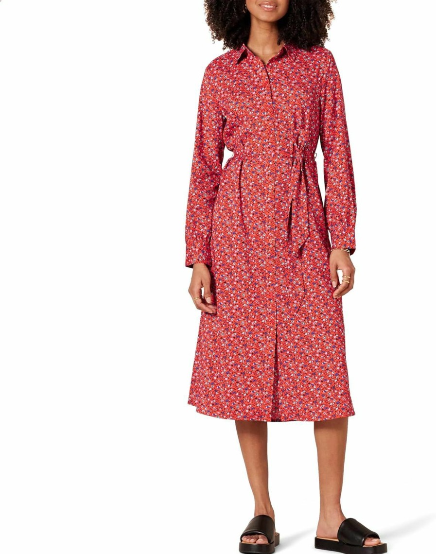 New Amazon Essentials Amazon Essentials Women'S Georgette Long Sleeve Midi Length Shirt Dress