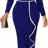 Clearance shengfan Church Dress For Women Bodycon Long Sleeve Wrap Ruched Business Work Pencil Split Sheath Midi Dresses