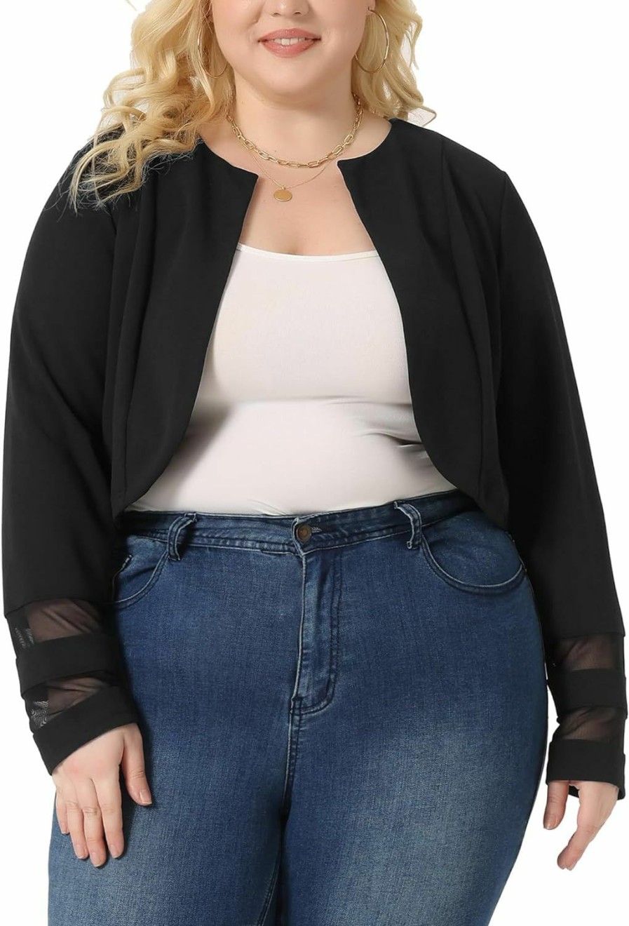 New Agnes Orinda Agnes Orinda Plus Size Blazer Jacket For Women Mesh Long Sleeve Open Front Cropped Shrug Bolero Cardigan