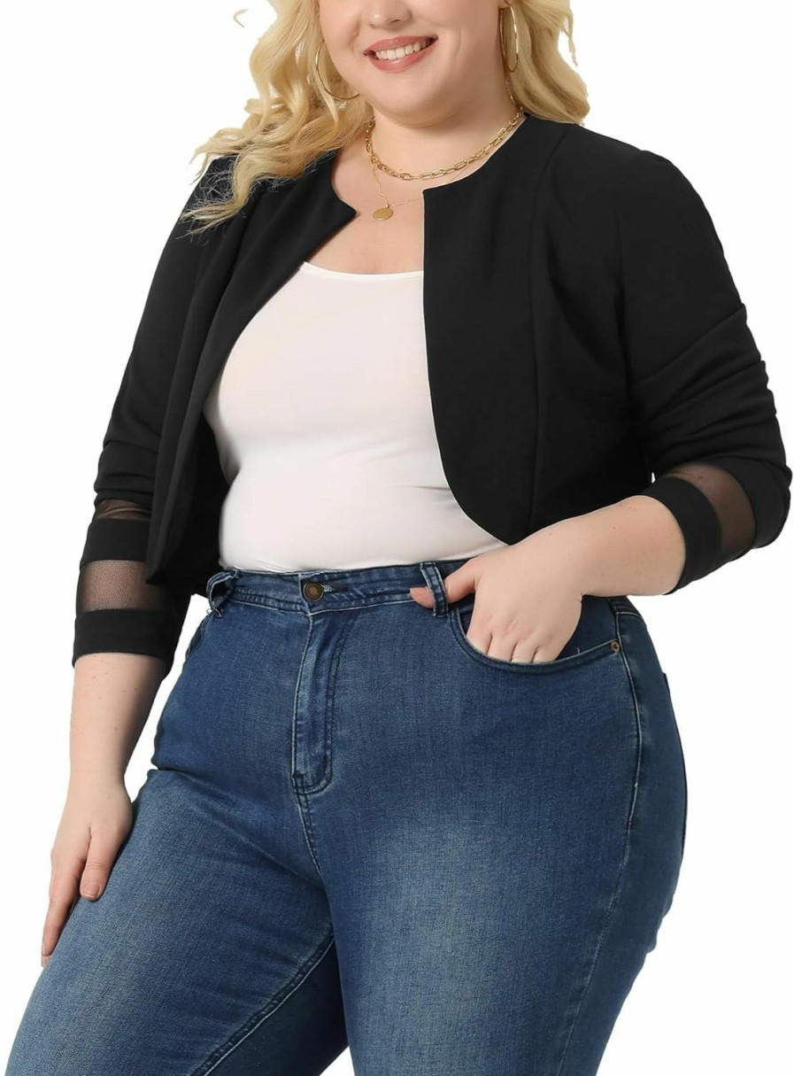 New Agnes Orinda Agnes Orinda Plus Size Blazer Jacket For Women Mesh Long Sleeve Open Front Cropped Shrug Bolero Cardigan