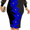 Clearance BestGirl Bestgirl Women'S Mesh Long Sleeve Bodycon Dresses Work Casual Floral Print Pencil Midi Dresses