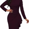 Best Yajedo Women'S Long Sleeve Bodycon 1950S Vintage Crew Neck Ruched Wrap Work Church Midi Dress