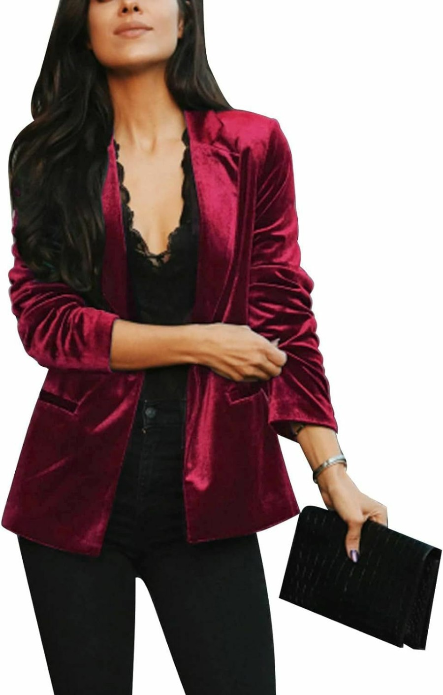 New MINTLIMIT Women'S Velvet Suit Blazer Jacket Casual Office Work Long Sleeve Button Pockets Tailored Jacket Coat Blazer