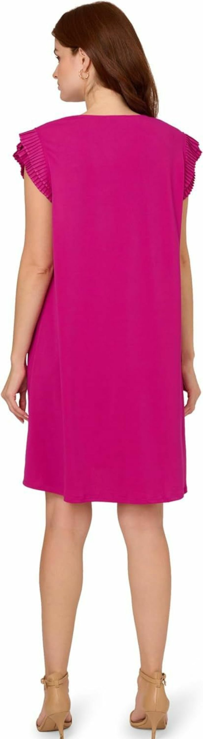 Best Adrianna Papell Adrianna Papell Women'S V Neck Double Pleated Sleeve Dress