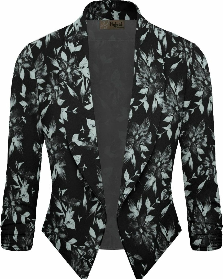 Online Hybrid & Company Hybrid & Company Women'S Casual Work Office Blazer Jacket Open Front Shawl With 3/4 Scrunch Sleeves