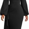 Clearance Oxgmoky Women Church Dress Work Business Dresses Bodycon Sleeve Round Neck Pencil Dresses