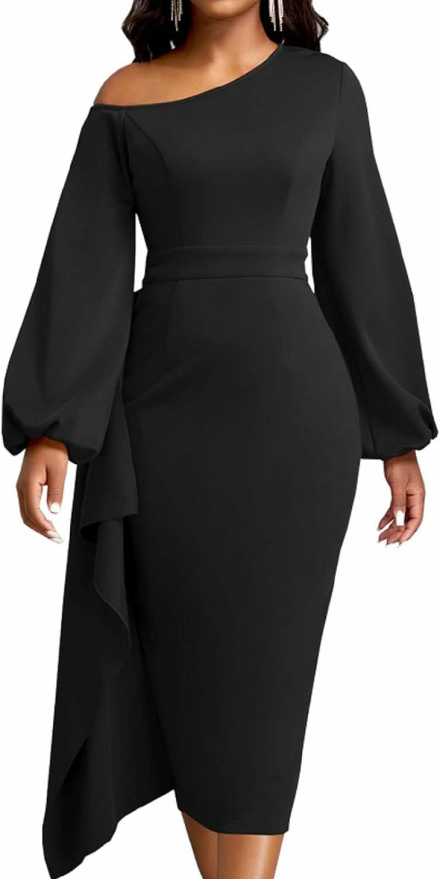 Clearance Oxgmoky Women Church Dress Work Business Dresses Bodycon Sleeve Round Neck Pencil Dresses