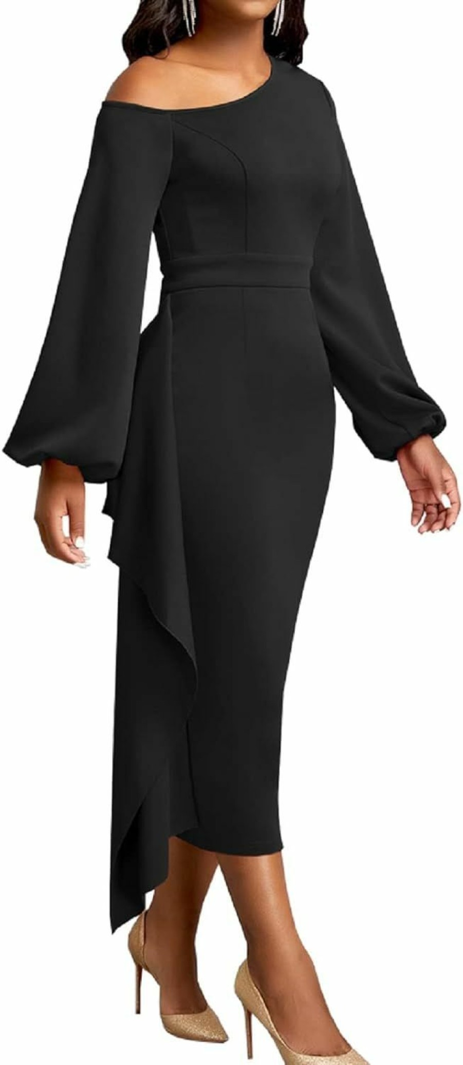 Clearance Oxgmoky Women Church Dress Work Business Dresses Bodycon Sleeve Round Neck Pencil Dresses