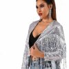 Clearance EVILD Evild Women'S Sequins Party Bomber Jackets Long Sleeve Glitter Jacket Tassel Sparky Open Front Bomber Blazers Sparky Cocktail