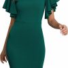 Clearance YATHON Yathon Women'S Bodycon Flutter Sleeve Summer Dress Vintage Round Neck V-Back Sheath Slim Fit Cocktail Party Dresses