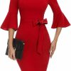 Hot HomRain Homrain Womens Elegant 3/4 Bell Sleeve Church Dress Cocktail Formal Bodycon Dress For Women