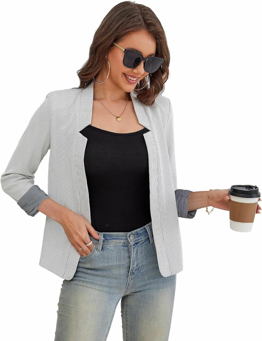 Wholesale Plusashion Womens Casual Blazers Open Front 3/4 Sleeve Work Office Jackets Blazer S-2Xl