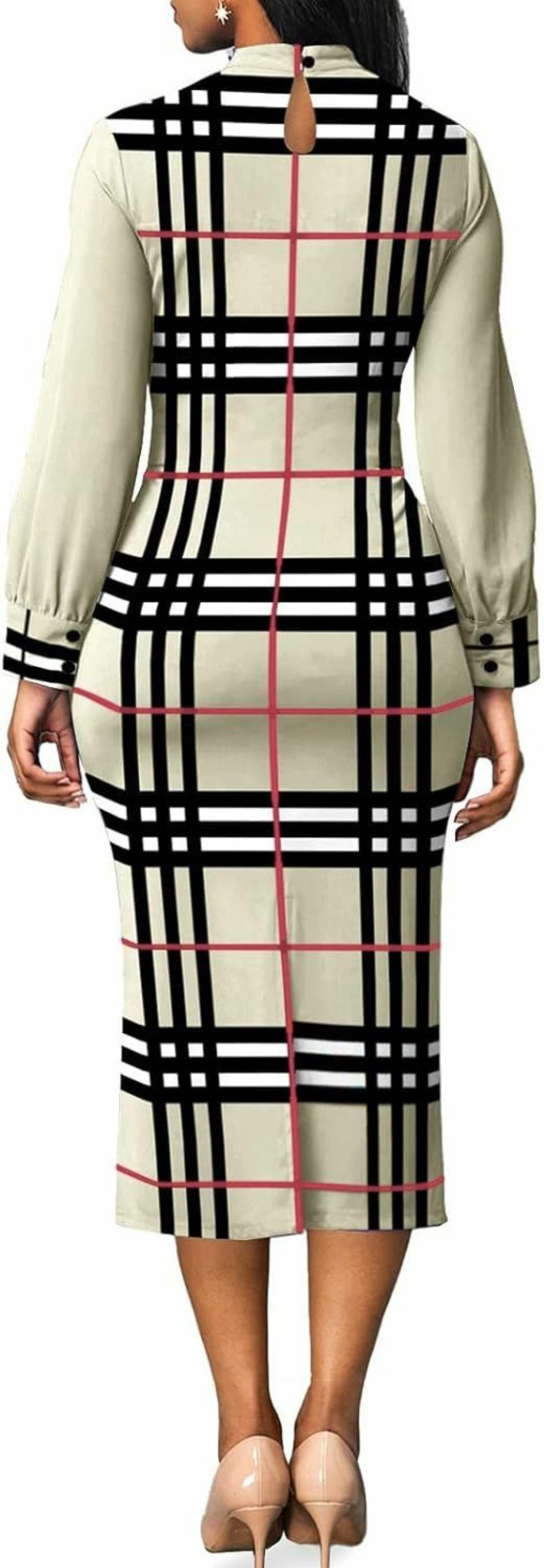 Wholesale IbuduSexy Church Dresses For Women Elegant Long Sleeve Plaid Print Crew Neck Work Dresses For Women Grey