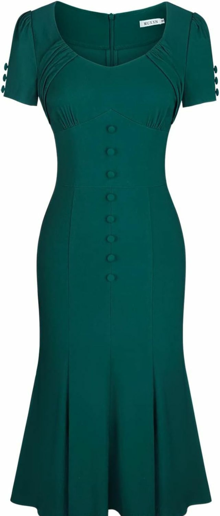 New MUXXN Muxxn Women'S 1950S Retro Dress Vintage Short Sleeve Button Down Mermaid Bodycon Midi Casual Work Cocktail Dresses