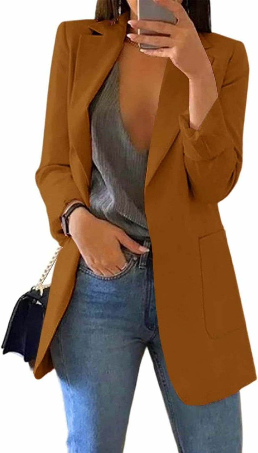 Online Cnkwei Cnkwei Womens Casual Blazers Open Front Long Sleeve Lapel Collar Work Office Jacket