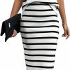 Clearance MakeMeChic Makemechic Women'S 2 Piece Outfits Striped Round Neck Cap Sleeve Tee Top And Bodycon Midi Skirts Set