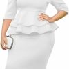 Online ONTINVA Women V-Neck Plus Size Peplum Dress Church Wear To Work Bodycon Short Sleeve Midi Dresses