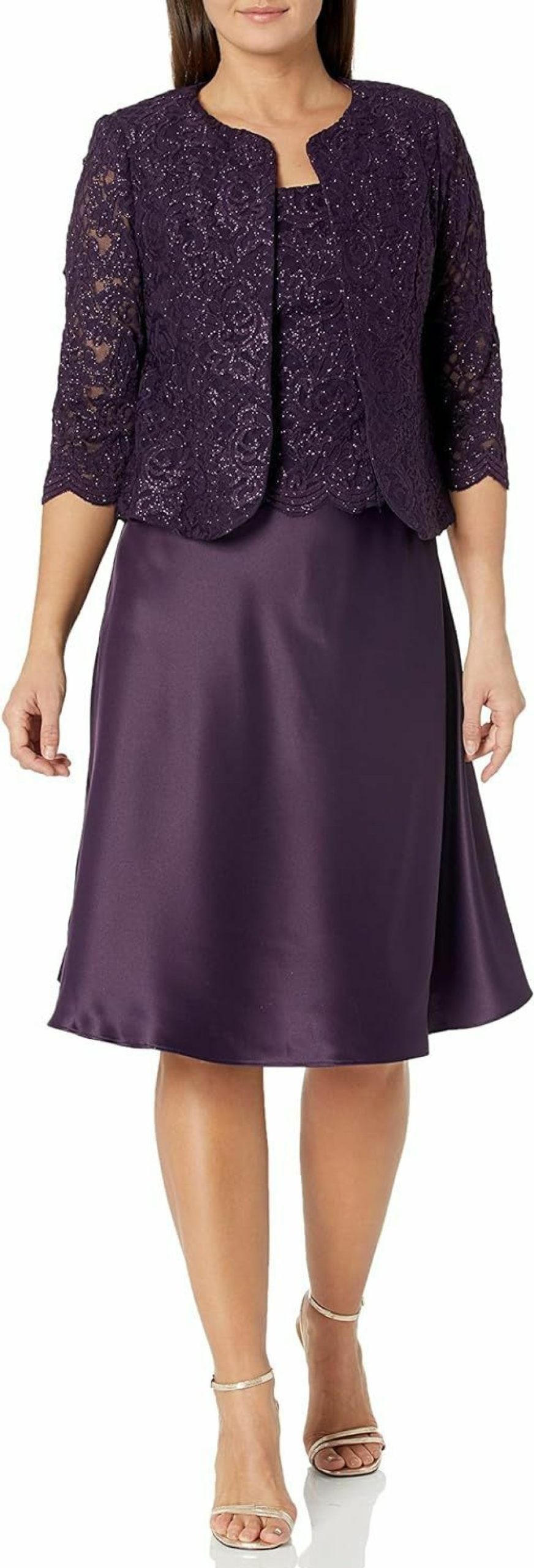 Online Alex Evenings Alex Evenings Women'S Tea Length Mock Dress With Sequin Jacket (Petite And Regular Sizes)