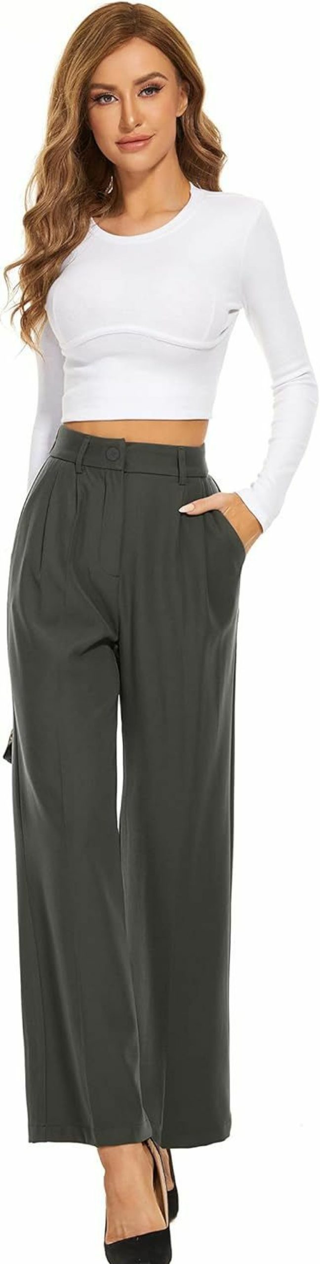 Hot FUNYYZO Funyyzo Fall Women Wide Leg Pants High Elastic Waisted In The Back Business Work Trousers Long Straight Suit Pants