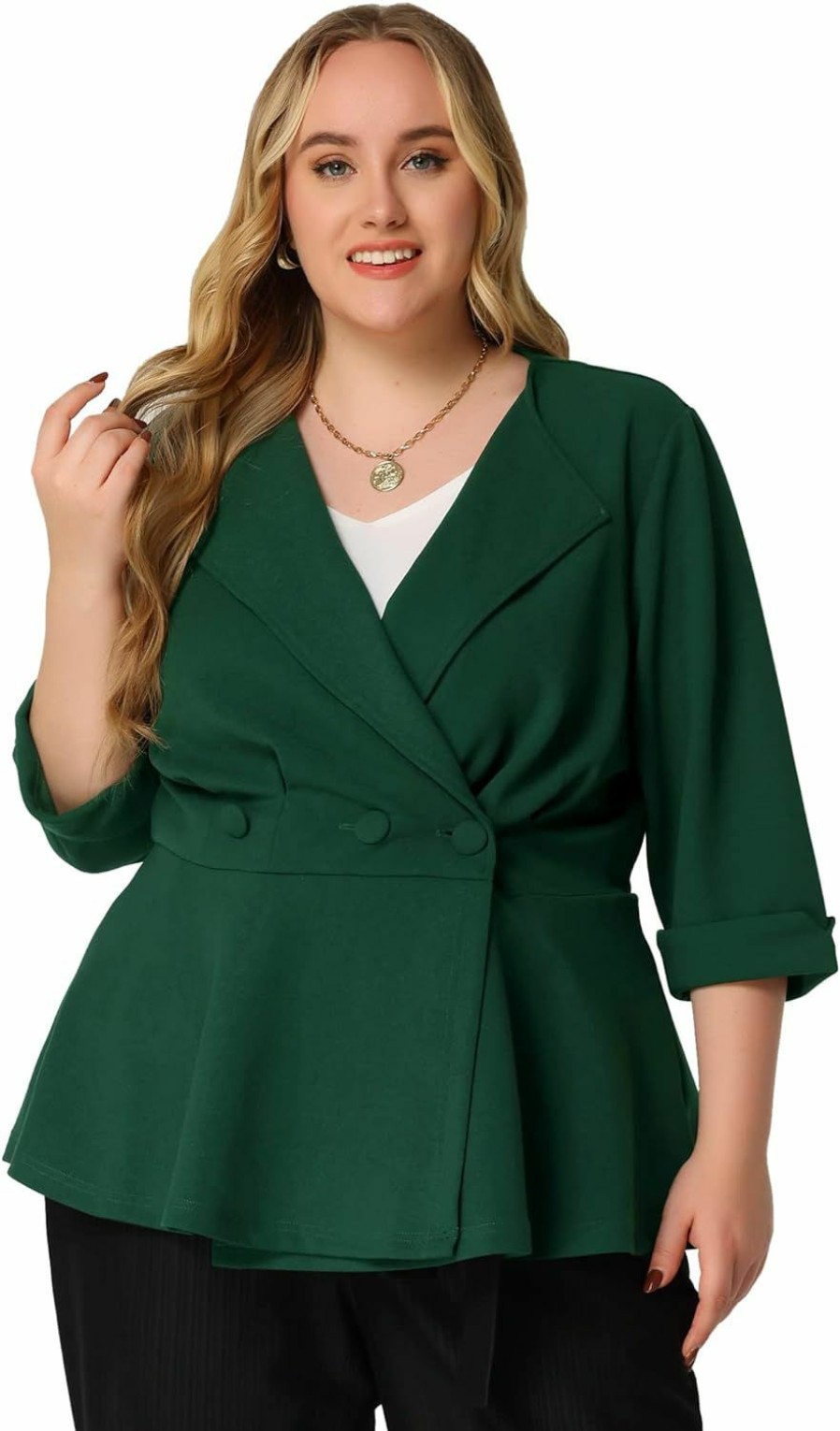 New Agnes Orinda Agnes Orinda Women'S Plus Size Casual Blazer Ruffle V Neck Lapel 2024 Peplum Blazers