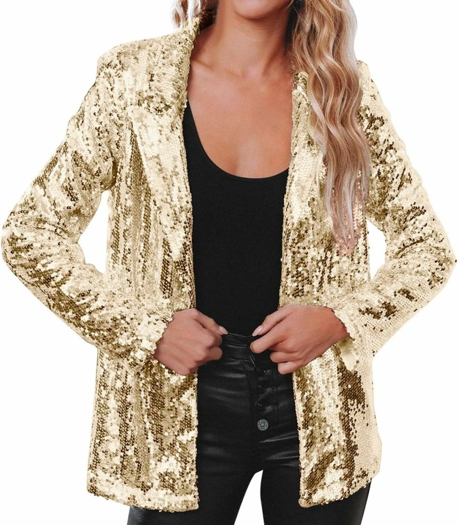 Clearance Kedera Kedera Women'S Sequin Blazer Jacket Button Down Long Sleeve Sparkly Glitter Party Cardigan Coat With Pockets