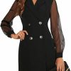 Online WDIRARA Wdirara Women'S Button Front Lapel Neck Sheer Mesh Bishop Long Sleeve Blazer Dress