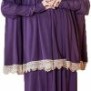 Hot Generic Women'S Prayer Dress 2 Pieces Lycra Solid Color Plus Long Sleeve | One-Size | Hijab Abaya Suit (Purple)