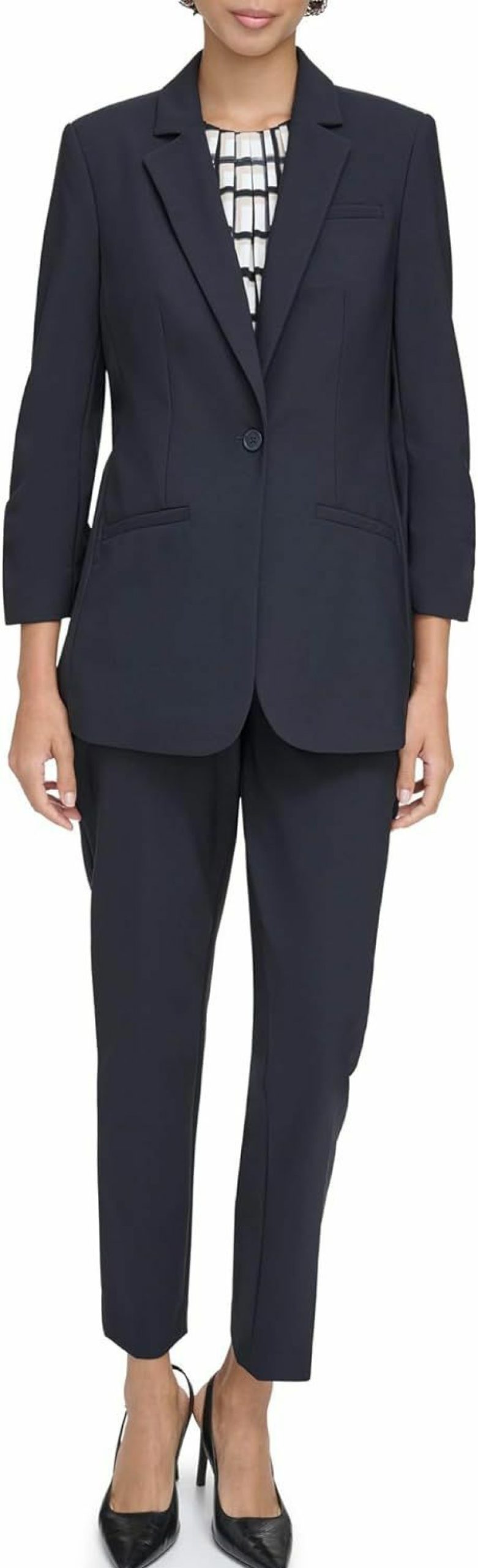 New Calvin Klein Calvin Klein Women'S Ruched Sleeves Two Front Bottom Pockets Blazer