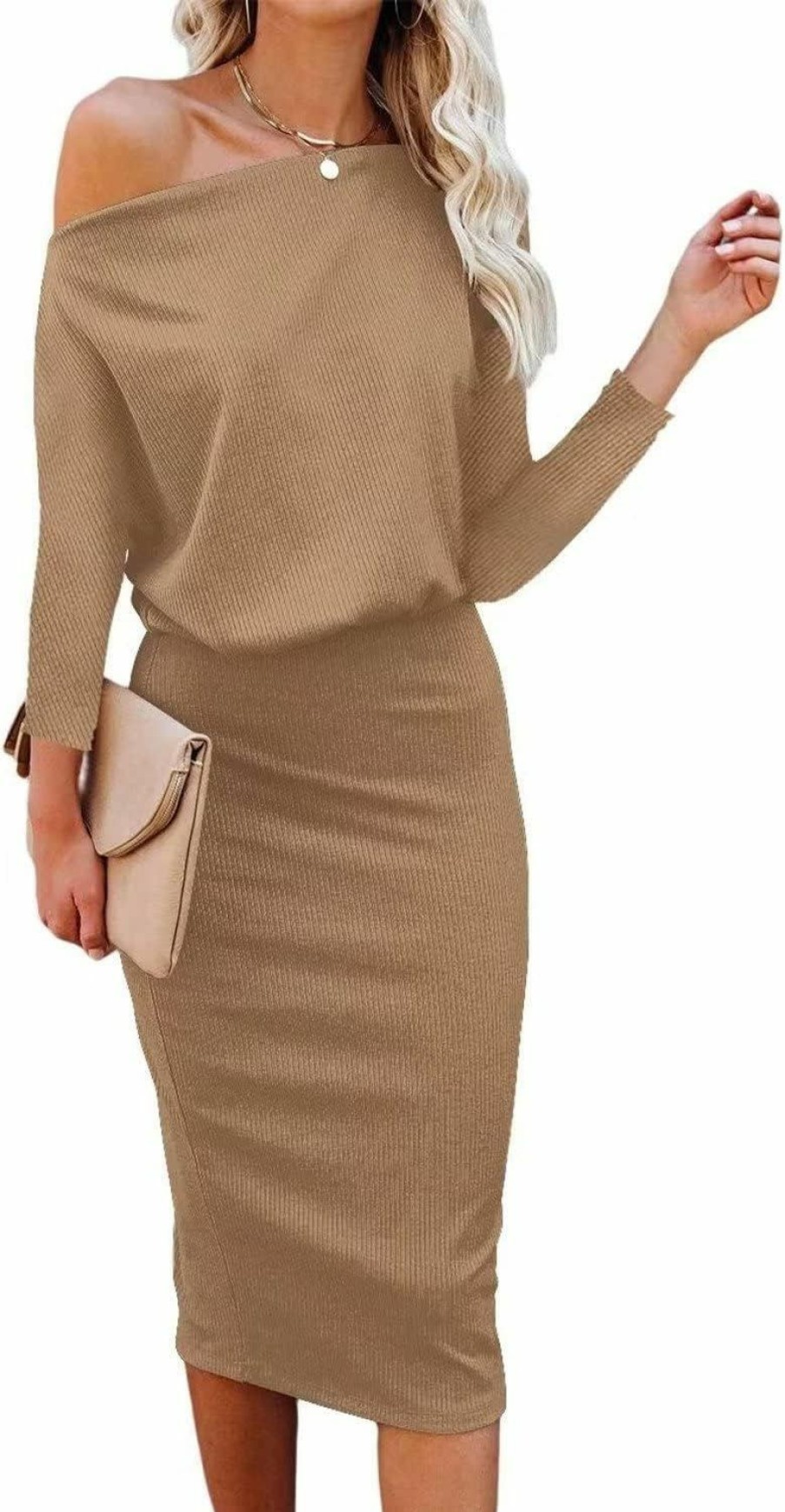 Wholesale Ezbelle Ezbelle Women'S Off The Shoulder 3/4 Sleeve Batwing Hips-Wrap Pencil Party Sexy Bodycon Midi Dress