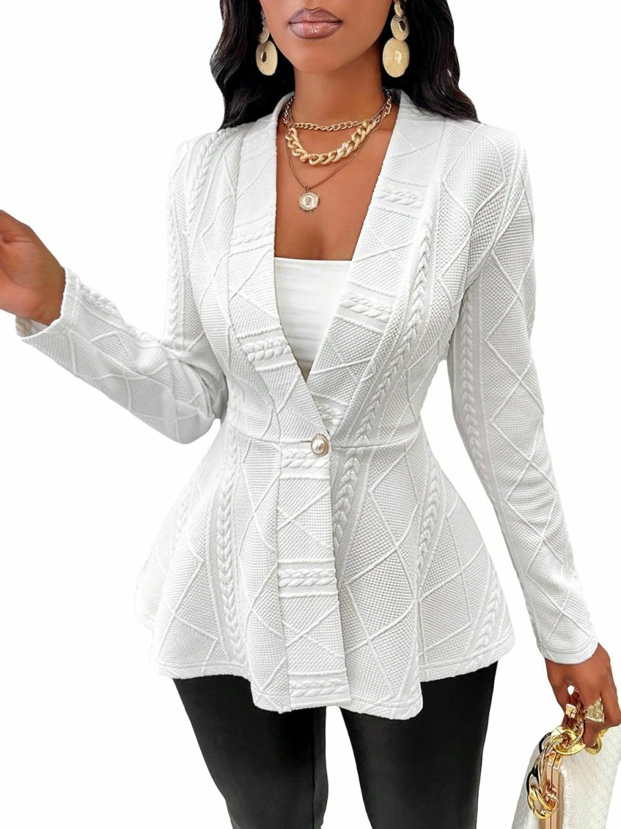 Wholesale Milumia Milumia Women'S Textured Ruffle Hem Blazer Single Button Shawl Collar Long Sleeve Jacket