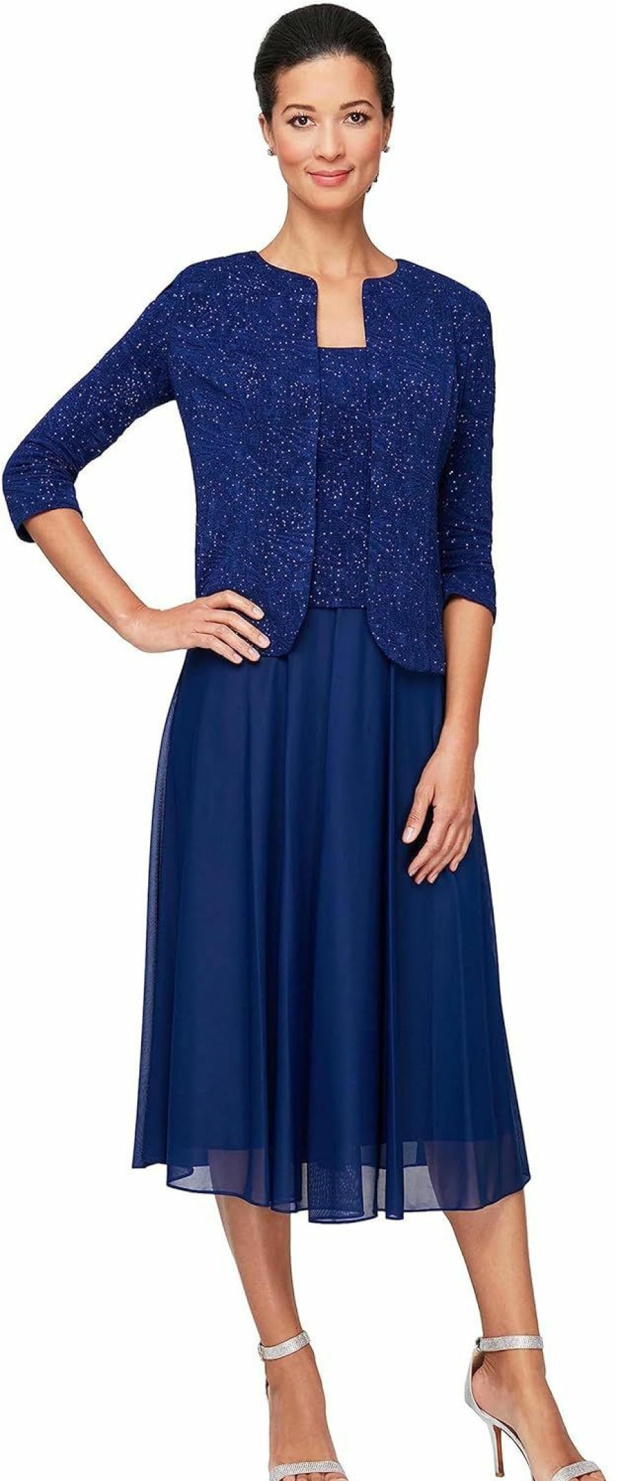 Wholesale Alex Evenings Alex Evenings Women'S Tea Length Mock Dress With Sequin Jacket (Petite And Regular Sizes)