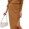 Best PRETTYGARDEN Prettygarden Women'S 2024 Winter 2 Piece Tracksuit Long Sleeve Turtleneck Ribbed Top And Midi Skirt Dress Sets