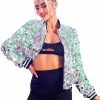 Best EVILD Evild Women'S Light Up Sequin Bomber Jacket Glitter Long Sleeve Jackets Collarless Bomber Blazers