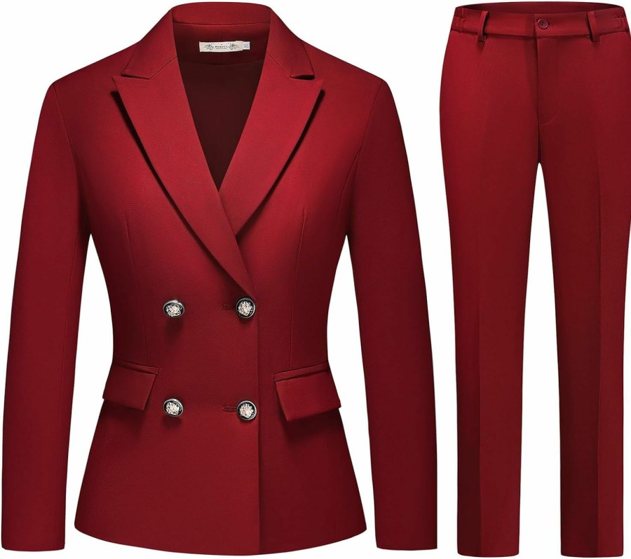 Clearance MODFUL Modful Women'S 2 Piece Business Suit Double Breasted Blazer And Pants Work Suit Set