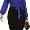 Hot Runwind Runwind Women'S Work Bodycon Pencil Dress Long Sleeve With V-Neckline Design And Belt