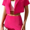 Best Verdusa Verdusa Women'S 2 Piece Outfit Short Sleeve Crop Blazer And Split Hem Skirt Set