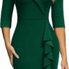 Best AISIZE Aisize Women'S Vintage V-Neck 3/4 Sleeve Ruffle Cocktail Formal Pencil Dress