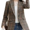 New ebossy Ebossy Women'S Notch Lapel 2 Button Boyfriend Blazer Suit Houndstooth Plaid Jacket Coat