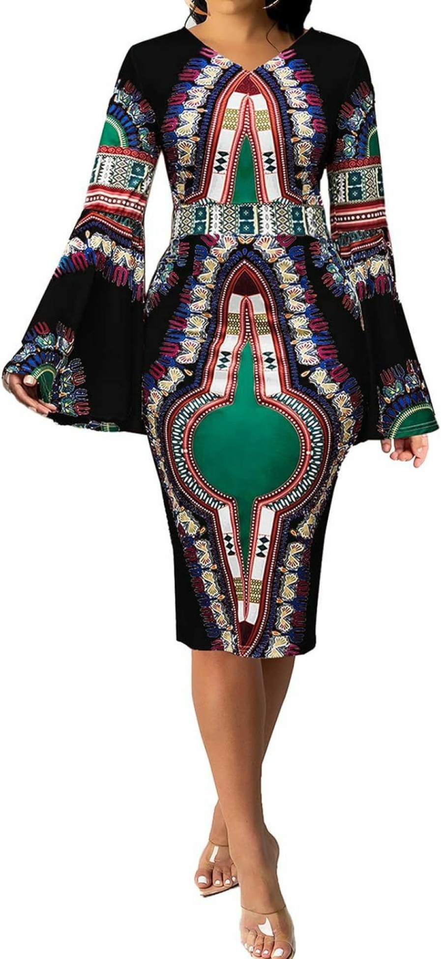 New FoveNK Fovenk Pencil Dress For Women Bodycon Elegant Patchwork African Print Peplum Church Dresses 2023 Party