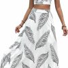 Wholesale BEAUDRM Women'S 2 Piece Outfits Tropical Print Sleeveless Criss Cross Backless Cami Crop Top And Split Thigh Maxi Skirt Sets