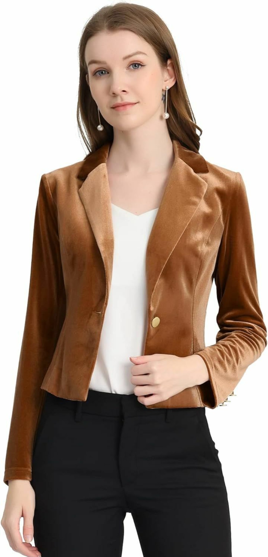 Best Allegra K Allegra K Women'S 1 Button Velvet Blazer Lapel Business Office Christmas Crop Suit Jacket