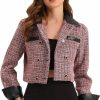 Best Allegra K Allegra K Tweed Plaid Blazer For Women'S Contrast Collar Double Breasted Vintage Cropped Jackets