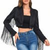 Wholesale WDIRARA Wdirara Women'S Solid Fringe Trim Long Sleeve Collar Open Front Crop Blazer Party Jacket