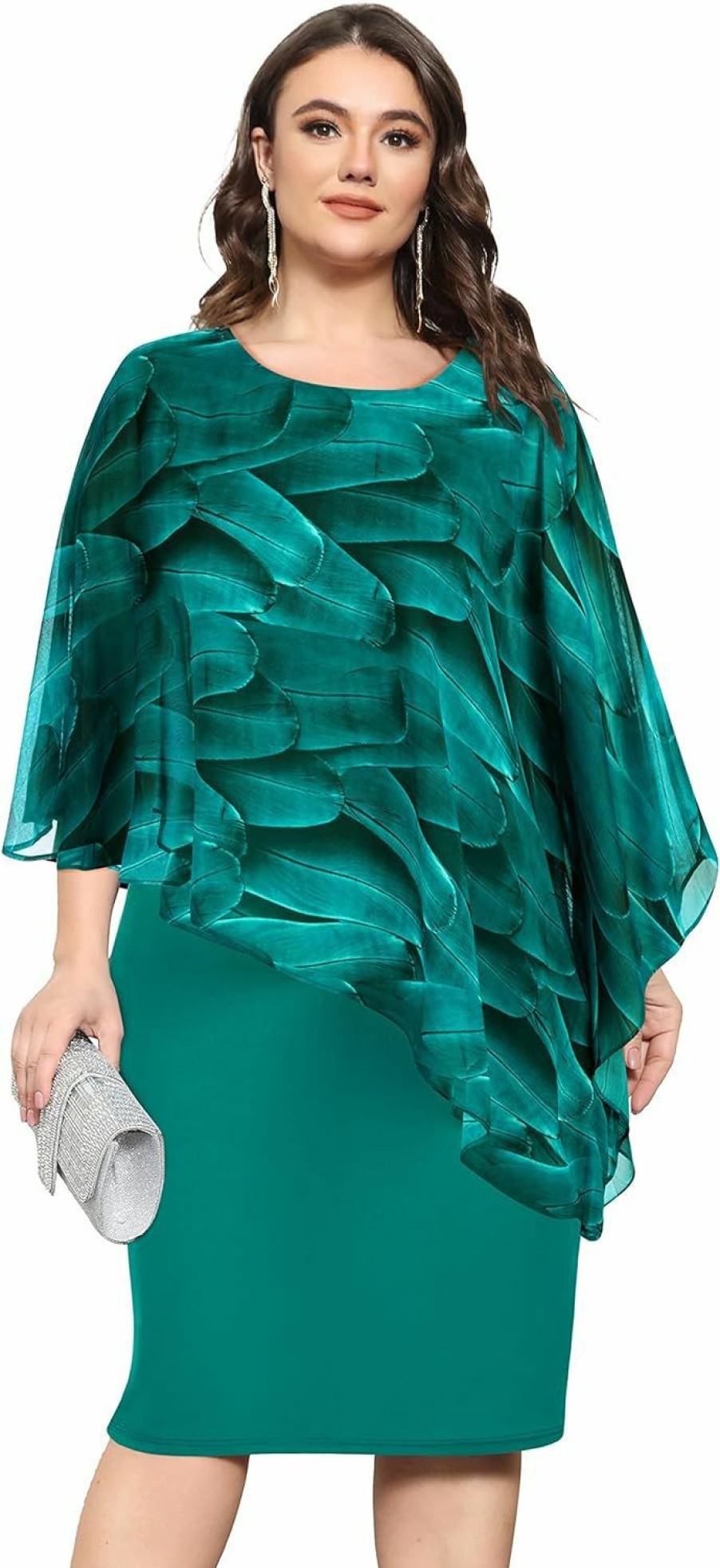 Hot KIMCURVY Kimcurvy Plus Size Cape Dress For Women Pencil Dress With Chiffon Overlay Wedding Cocktail Party Midi Dress