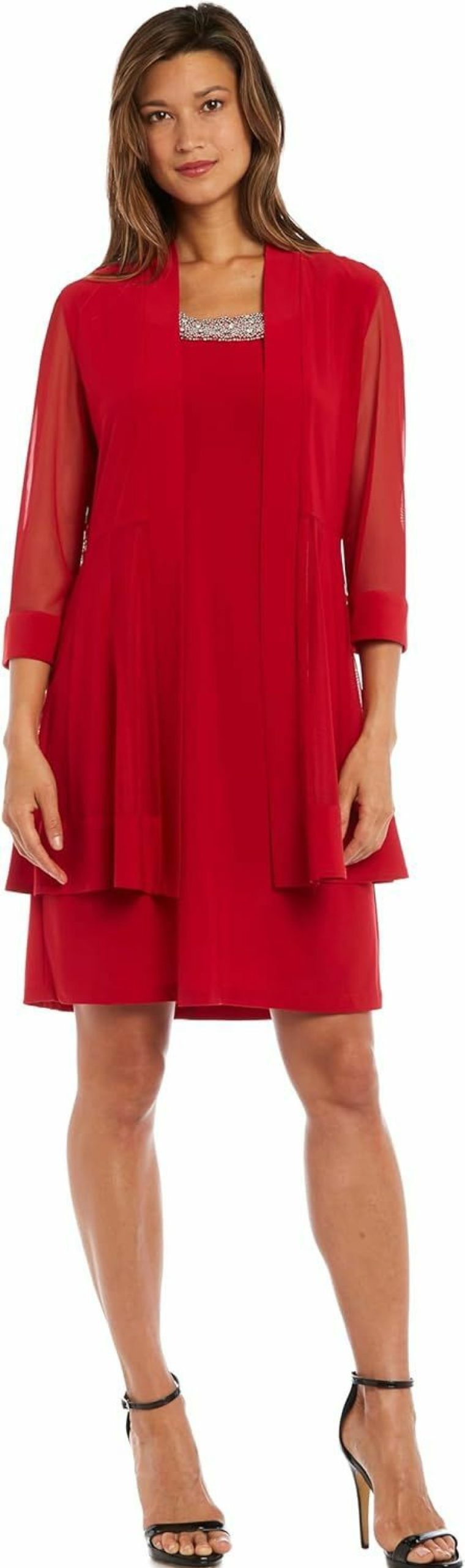 Clearance R&M Richards R&M Richards Women'S Two-Piece Embellished Ruffled Dress With Jacket